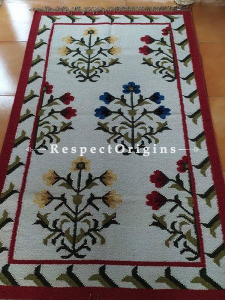 White with Brown Designer Handknotted Wool Rug ; 5*3 Ft; u602075863_New_db.com