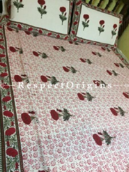 Buy Block Print; Bagru Sanganer; White Cotton Block Print Bedspread; 2 Pillow Cases included; 90x108 in At u602075863_New_db.com