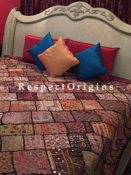 Buy Antique  Gujrat Hand Patched Borders; Cotton Bedspread; 2 Pillow Cases included; 85x103; in At u602075863_New_db.com