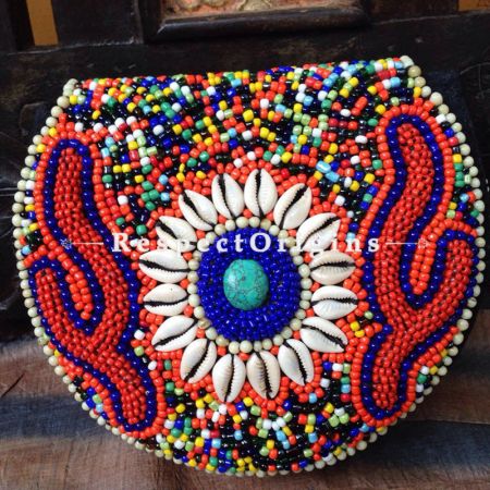 Buy Handmade Red & Blue Turquoise Shells & Beaded Ladakhi Evening Sling Clutch at u602075863_New_db.com