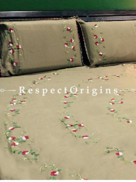 Buy Delicate Needle Work on Pale yellow; Cotton Bedspread; 2 Pillow Cases included; 90x108 in At u602075863_New_db.com
