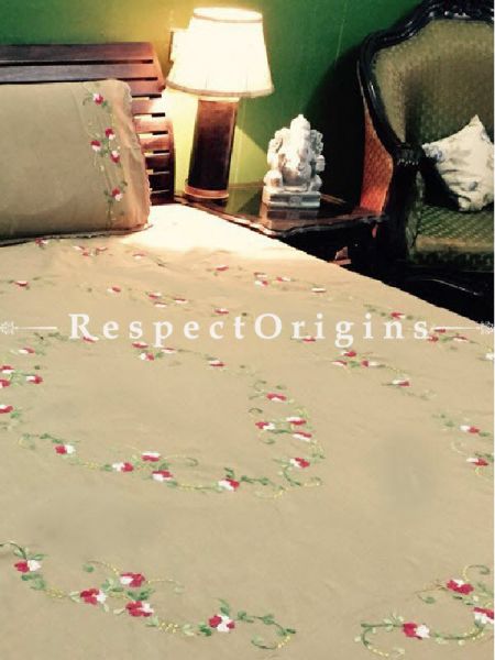Buy Delicate Needle Work on Pale yellow; Cotton Bedspread; 2 Pillow Cases included; 90x108 in At u602075863_New_db.com