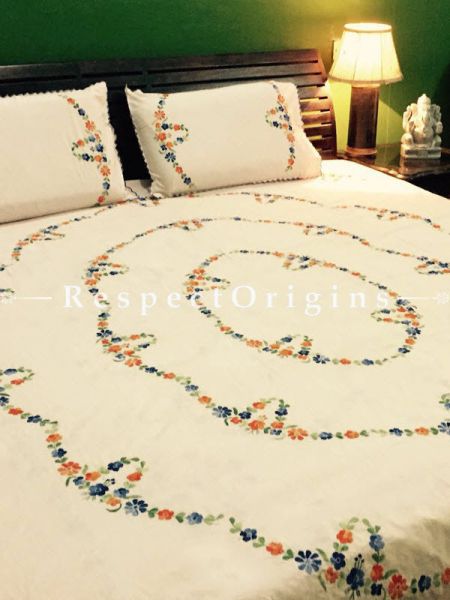 Buy Delicate Needle Work Brown; Cotton Bedspread; 2 Pillow Cases included; 90x108 in At u602075863_New_db.com