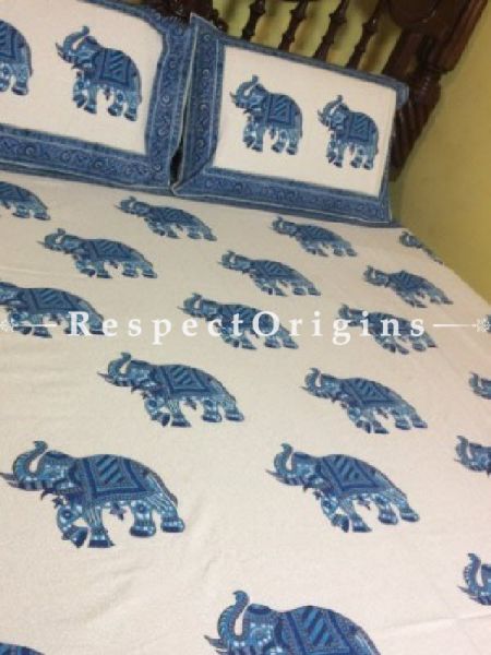 Buy Block Printing; Bagru or Sanganer; White Cotton Block Print  Bedspread; 2 Pillow Cases included; 90x108 in At u602075863_New_db.com