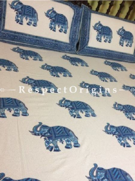 Buy Block Printing; Bagru or Sanganer; White Cotton Block Print  Bedspread; 2 Pillow Cases included; 90x108 in At u602075863_New_db.com