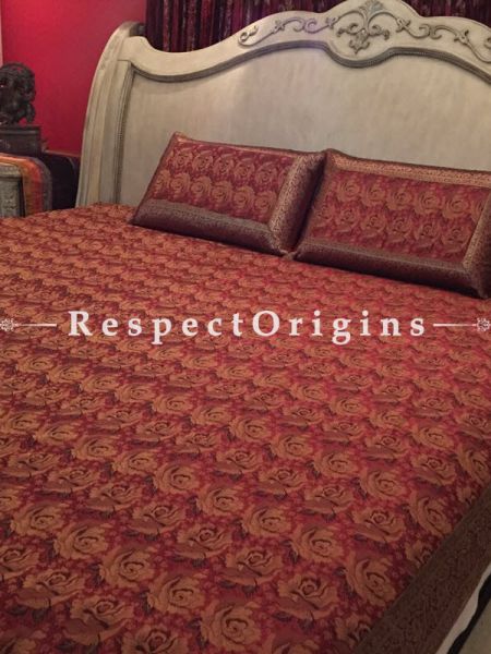 Buy Banarasi silk Bedspread; Fine Splendour; Silk Bedspread; 2 Pillow Cases included; 90x108 in At u602075863_New_db.com