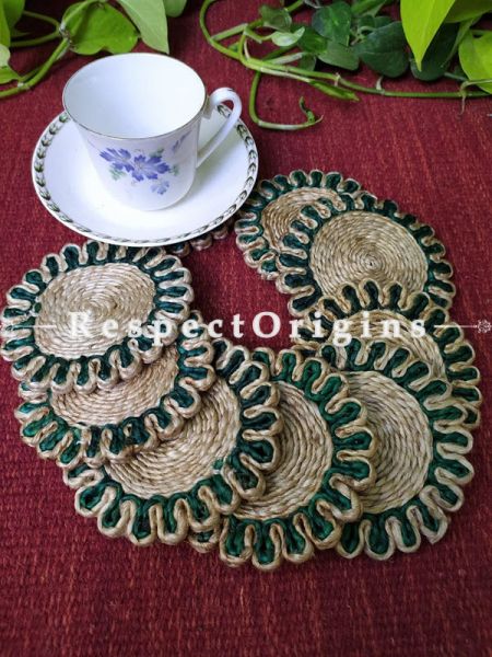 Round Jute Table Mat or Place mat Set of 6; Available in Green, Pink, Purple Colors Border; u602075863_New_db