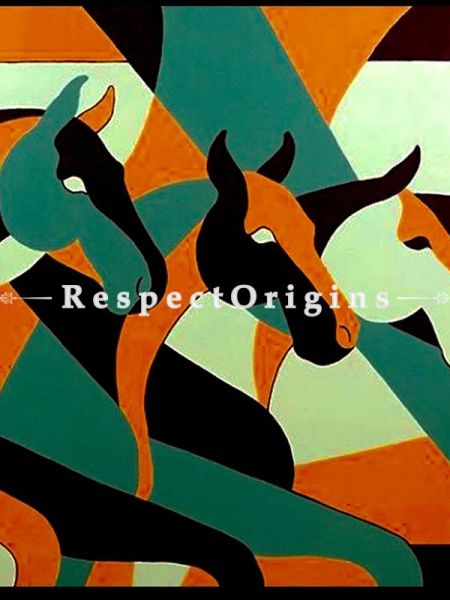ExclusiveHandpainted Abstract Pattern Horses Acrylic on Canvas 35in X 25in Unframed at u602075863_New_db.com