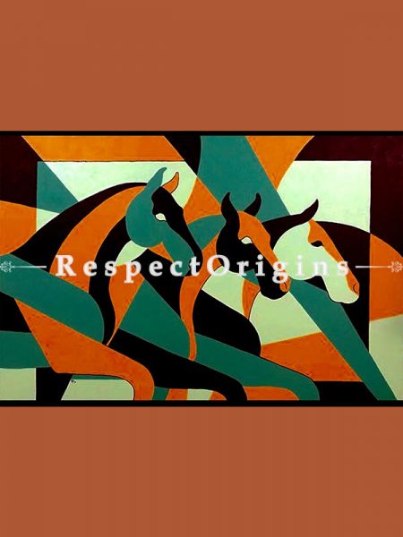 ExclusiveHandpainted Abstract Pattern Horses Acrylic on Canvas 35in X 25in Unframed at u602075863_New_db.com