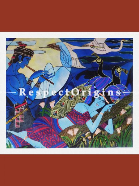 Handpainted Art Acrylic On Canvas Radha Krishna Painting 28In X 24In at u602075863_New_db.com