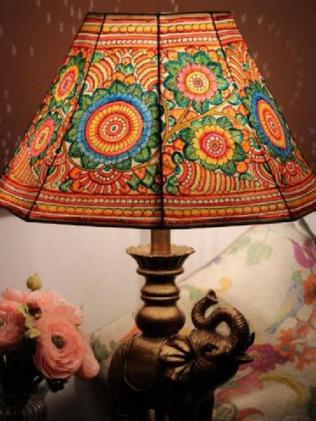 Large Floor Lamp Shade Painted in Floral Pattern on Leather | Handmade Lampshade in Vibrant Design ;13 Inch; u602075863_New_db.com