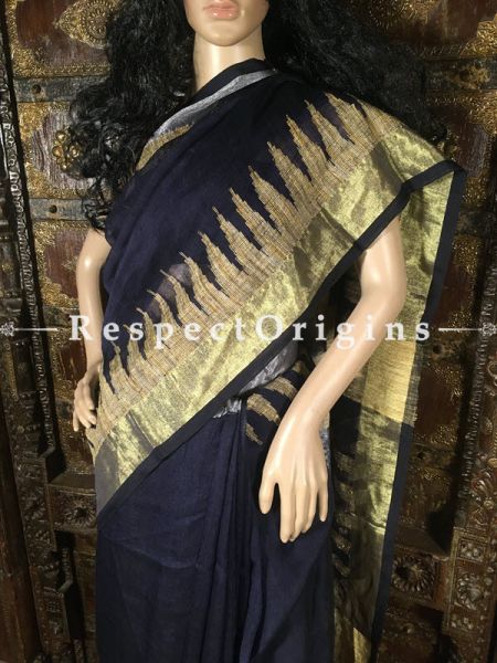 Handwoven Designer Blue Linen Saree West Bengal; u602075863_New_db.com
