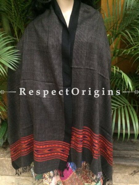 Black Handwoven Pure Woolen Kullu Shawls From Himachal with Red Borders; 40x84 In; u602075863_New_db.com