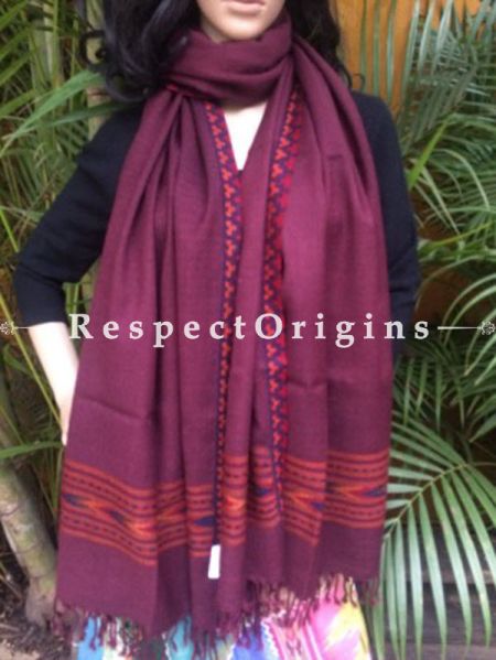 Plum Handwoven Pure Woolen Kullu Shawls From Himachal with Red Borders; 40x84 In; u602075863_New_db.com