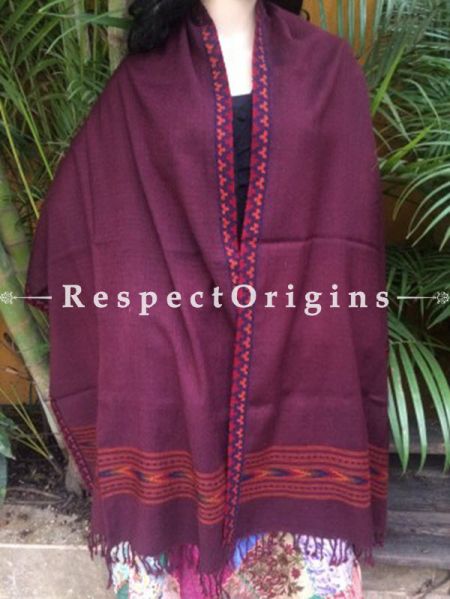 Plum Handwoven Pure Woolen Kullu Shawls From Himachal with Red Borders; 40x84 In; u602075863_New_db.com