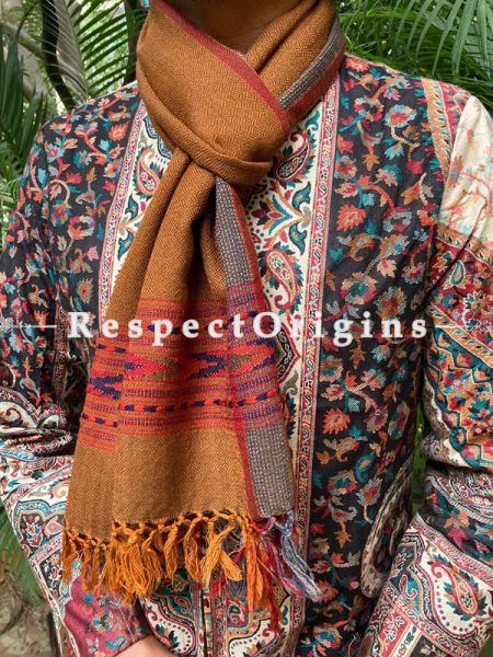 Orange and Red Pure wool Unisex Himalayan Kullu Scarf for Men and Women; u602075863_New_db.com