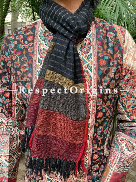 Black and Red Pure wool Unisex Himalayan Kullu Scarf for Men and Women; u602075863_New_db.com