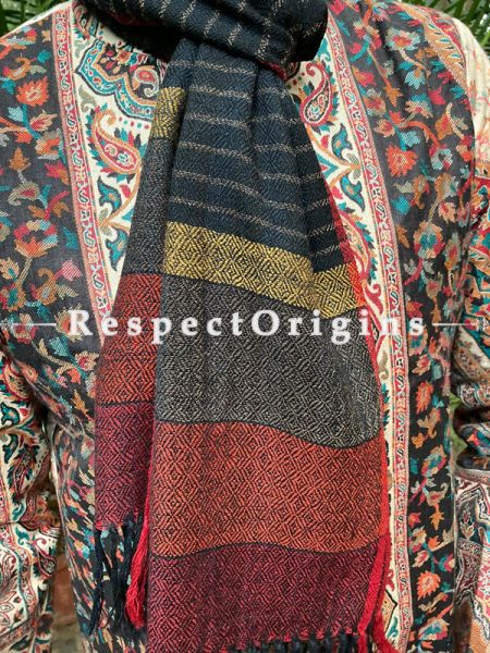 Black and Red Pure wool Unisex Himalayan Kullu Scarf for Men and Women; u602075863_New_db.com