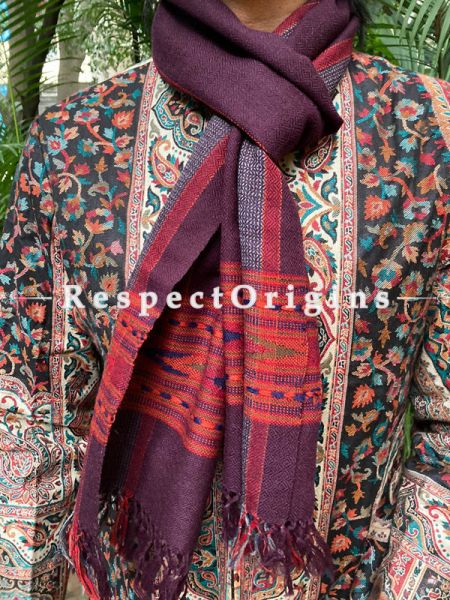 Maroon and Red Pure wool Unisex Himalayan Kullu Scarf for Men and Women; u602075863_New_db.com