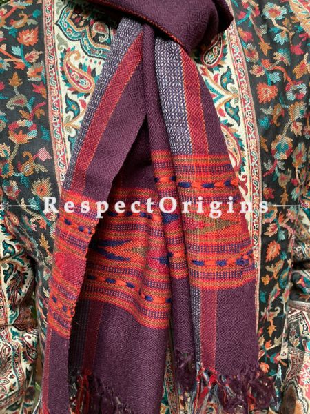 Maroon and Red Pure wool Unisex Himalayan Kullu Scarf for Men and Women; u602075863_New_db.com