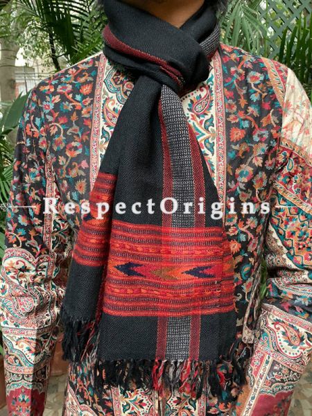 Black and Red Pure wool Unisex Himalayan Kullu Scarf for Men and Women; u602075863_New_db.com