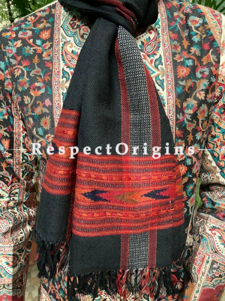 Black and Red Pure wool Unisex Himalayan Kullu Scarf for Men and Women; u602075863_New_db.com