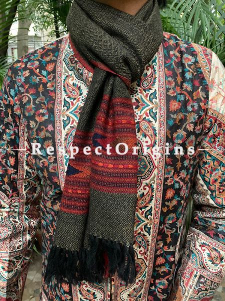 Gray and Red Pure wool Unisex Himalayan Kullu Scarf for Men and Women; u602075863_New_db.com