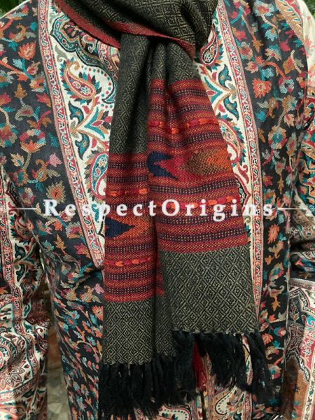 Gray and Red Pure wool Unisex Himalayan Kullu Scarf for Men and Women; u602075863_New_db.com