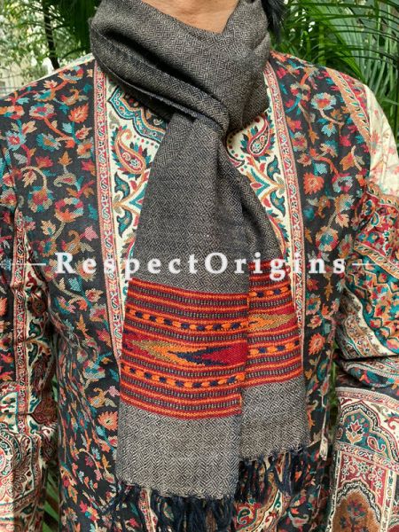 Gray and Red Pure wool Unisex Himalayan Kullu Scarf for Men and Women; u602075863_New_db.com