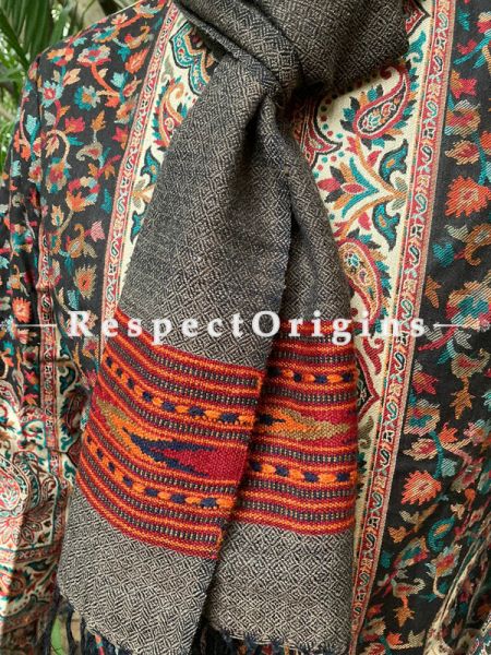 Gray and Red Pure wool Unisex Himalayan Kullu Scarf for Men and Women; u602075863_New_db.com