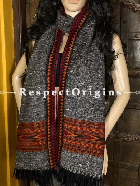 Gray Handwoven Woolen Kullu Stoles From Himachal with multiColor borders; Size 80 x 28 inches; u602075863_New_db.com