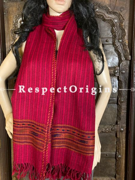 Red Handwoven Woolen Kullu Stoles From Himachal with multiColor borders; Size 80 x 28 inches; u602075863_New_db.com