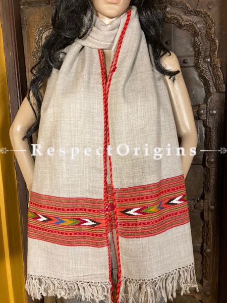 Gray and Red Handwoven Kullu Handloom Pure Woolen Warm and Soft Traditional Himachal Shawl for Women; Red and Blue Border; 80 x 38 In; u602075863_New_db.com