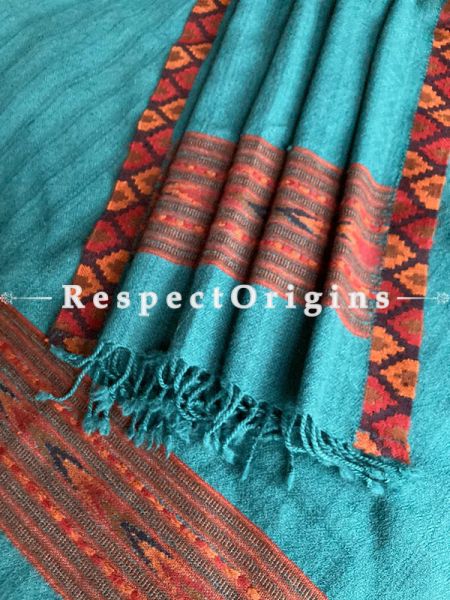 Blue and Red Handwoven Woolen Kullu Stoles From Himachal with multiColor borders; Size 80 x 28 inches; u602075863_New_db.com