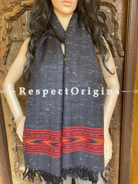 Black Handwoven Woolen Kullu Stoles From Himachal with multiple Red borders; Size 80 x 28 inches; u602075863_New_db.com