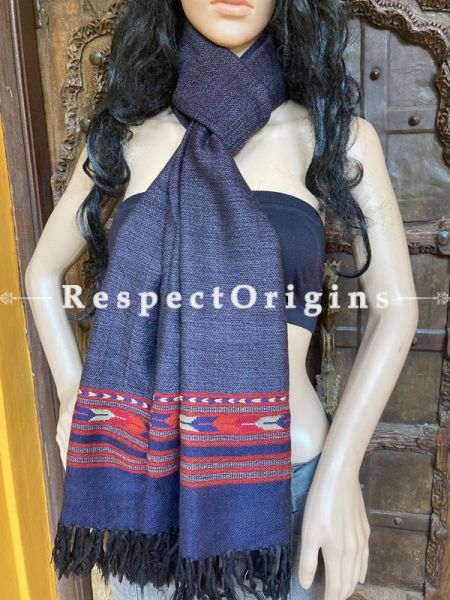Classic Black Handwoven Woolen Kullu Stoles From Himachal with multiple Red borders; Size 80 x 28 inches; u602075863_New_db.com