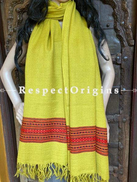 Yellow Handwoven Woolen Kullu Stoles From Himachal with multiple Red borders; Size 80 x 28 inches; u602075863_New_db.com