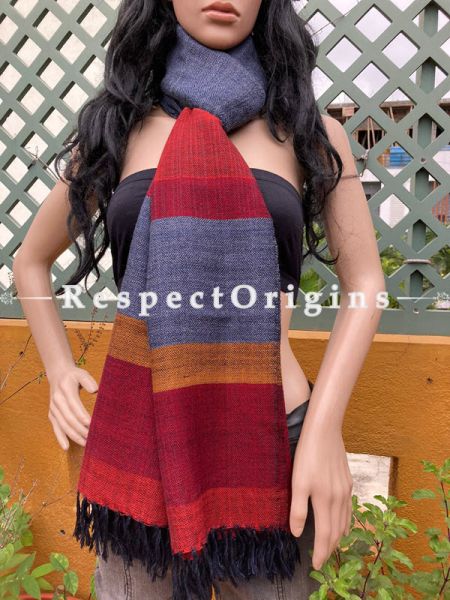 Gray Handwoven Woolen Kullu Stoles From Himachal with multiple Red borders; Size 80 x 28 inches; u602075863_New_db.com