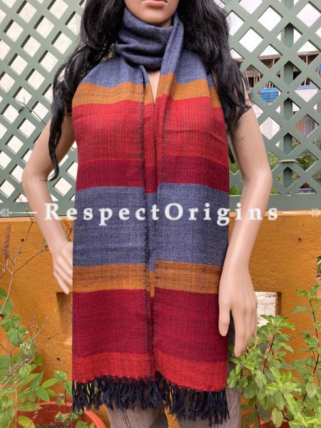 Gray Handwoven Woolen Kullu Stoles From Himachal with multiple Red borders; Size 80 x 28 inches; u602075863_New_db.com