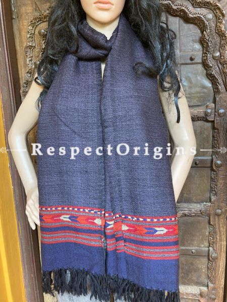 Classic Black Handwoven Woolen Kullu Stoles From Himachal with multiple Red borders; Size 80 x 28 inches; u602075863_New_db.com