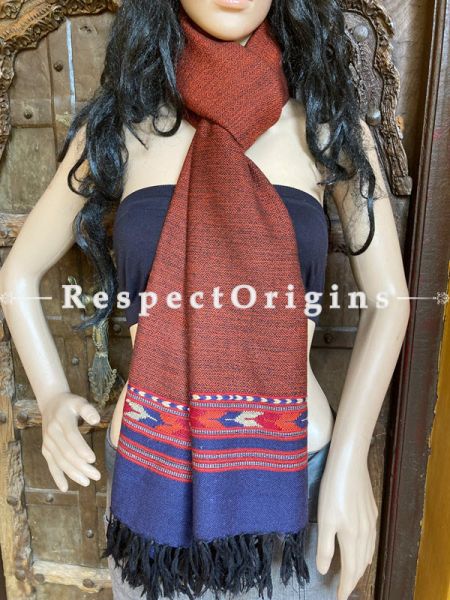 Brown Handwoven Woolen Kullu Stoles From Himachal with multiple Blue borders; Size 80 x 28 inches; u602075863_New_db.com