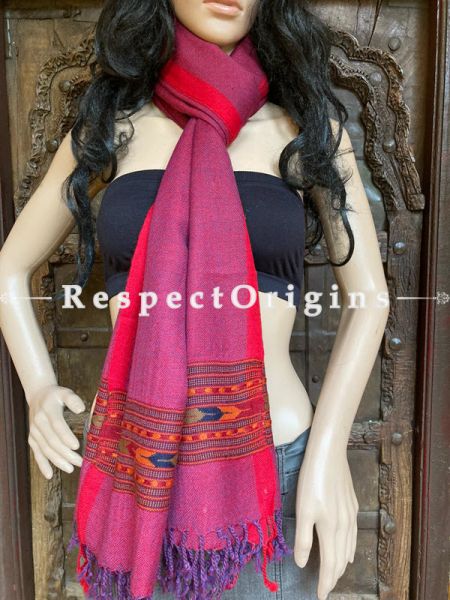 Purple Handwoven Woolen Kullu Stoles From Himachal with multiple Red borders; Size 80 x 28 inches; u602075863_New_db.com