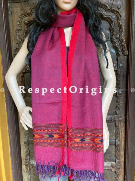 Purple Handwoven Woolen Kullu Stoles From Himachal with multiple Red borders; Size 80 x 28 inches; u602075863_New_db.com