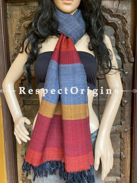 Classic Gray Handwoven Woolen Kullu Stoles From Himachal with multiple Red borders; Size 80 x 28 inches; u602075863_New_db.com