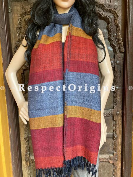 Classic Gray Handwoven Woolen Kullu Stoles From Himachal with multiple Red borders; Size 80 x 28 inches; u602075863_New_db.com