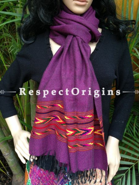 Purple Handwoven Woolen Kullu Stoles From Himachal with multiColor borders; Size 80 x 28 inches; u602075863_New_db.com