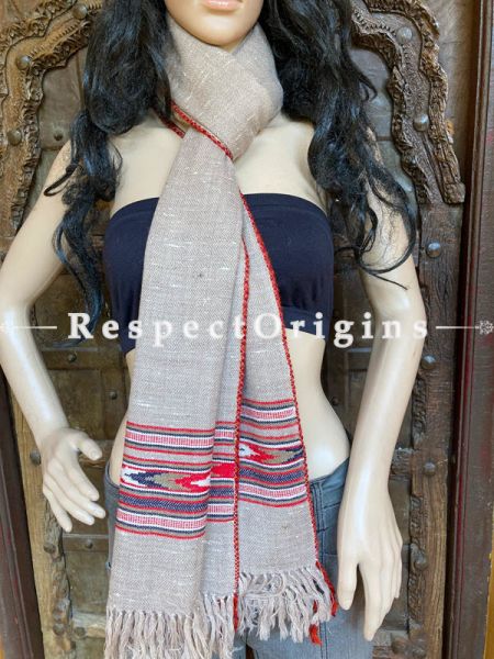 Gray  Handwoven Woolen Kullu Stoles From Himachal with multiple Multicolored borders; Size 80 x 28 inches; u602075863_New_db.com