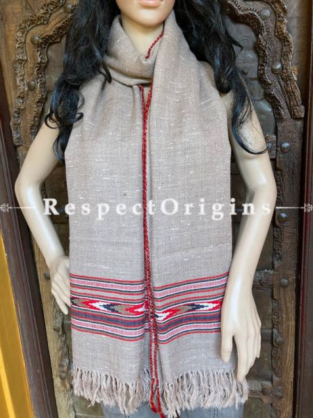 Gray  Handwoven Woolen Kullu Stoles From Himachal with multiple Multicolored borders; Size 80 x 28 inches; u602075863_New_db.com