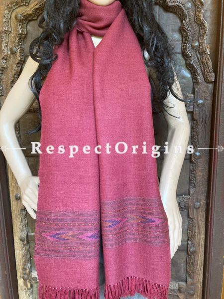 Maroon Handwoven Woolen Kullu Stoles From Himachal with multiple Blue borders; Size 80 x 28 inches; u602075863_New_db.com
