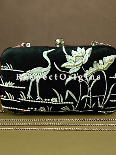 Black Parsi Gara Embroidery Clutch with Rose Spray pattern and Hard  Purse With Detachable Metal Strap; u602075863_New_db.com